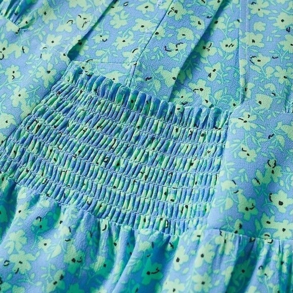 MANGO Blue and green Floral romantic Dress open back XS - Picture 5 of 10